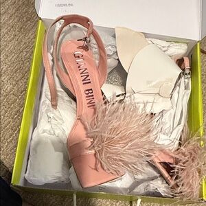 Gianni Bini Blush Feathered Heels